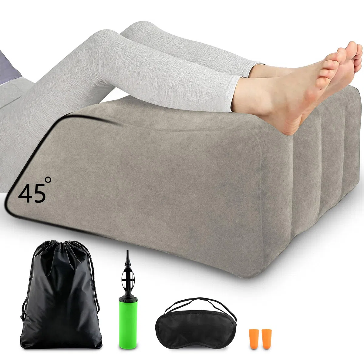 Cuscino Alza Gambe Gonfiabile per Tenere le Gambe Alte a Letto Cuscino a Cuneo per Dormire Riposo e Relax - Grigio