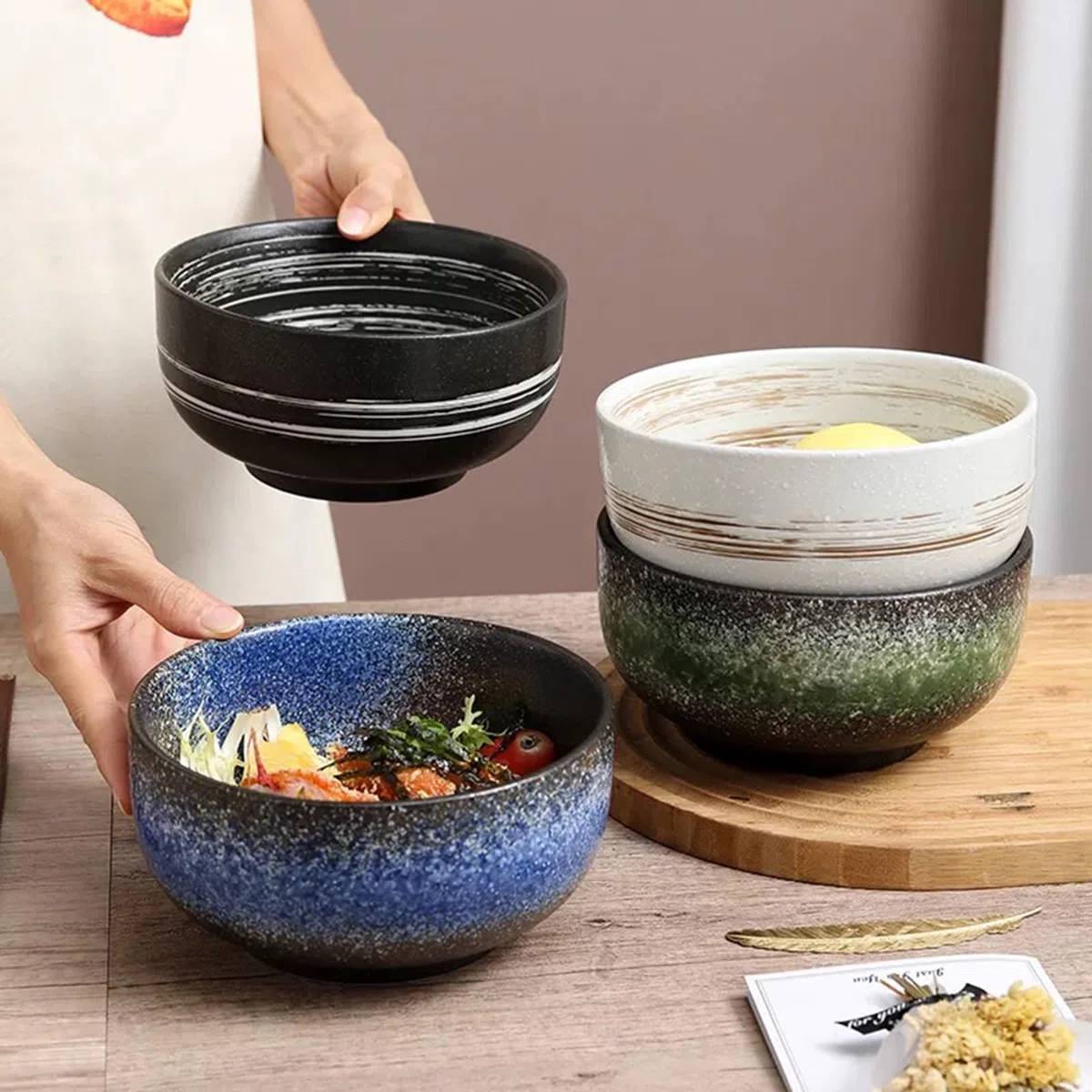 Japanese Ceramic Ramen Bowl Set With Spoon and Chopsticks - Porcelain Soup Bowl
