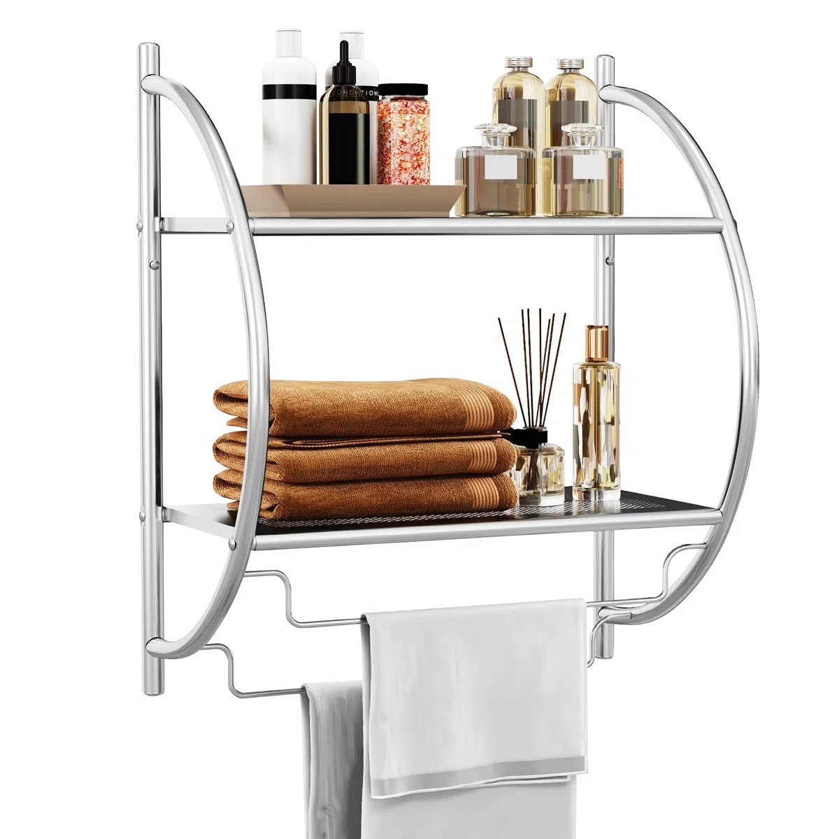 COSTWAY Porta Asciugamani da Parete Porta Salviette a 2 Ripiani per Bagno in Acciaio Inossidabile, 45 x 26 x 55 cm (Argento)