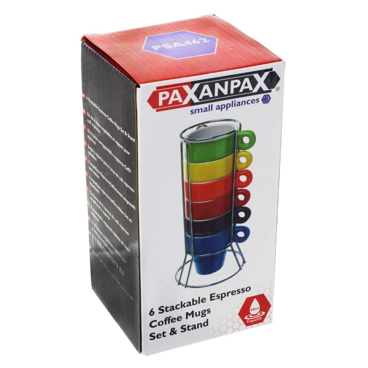 Paxanpax PSA462 Set di 6 tazze da caffè espresso impilabili in ceramica con supporto, multiplo