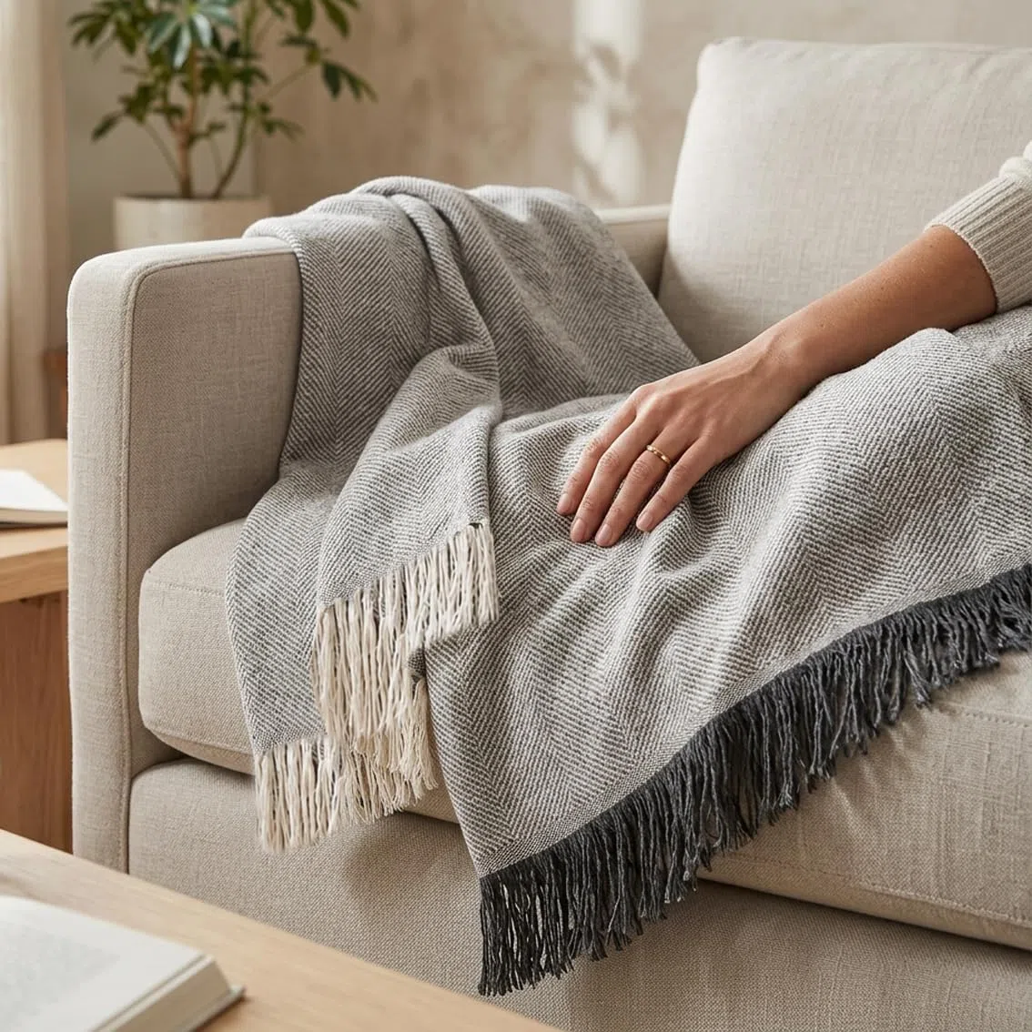 Martina Home Foulard, Tela, Ecru/Grigio, 230x260 cm