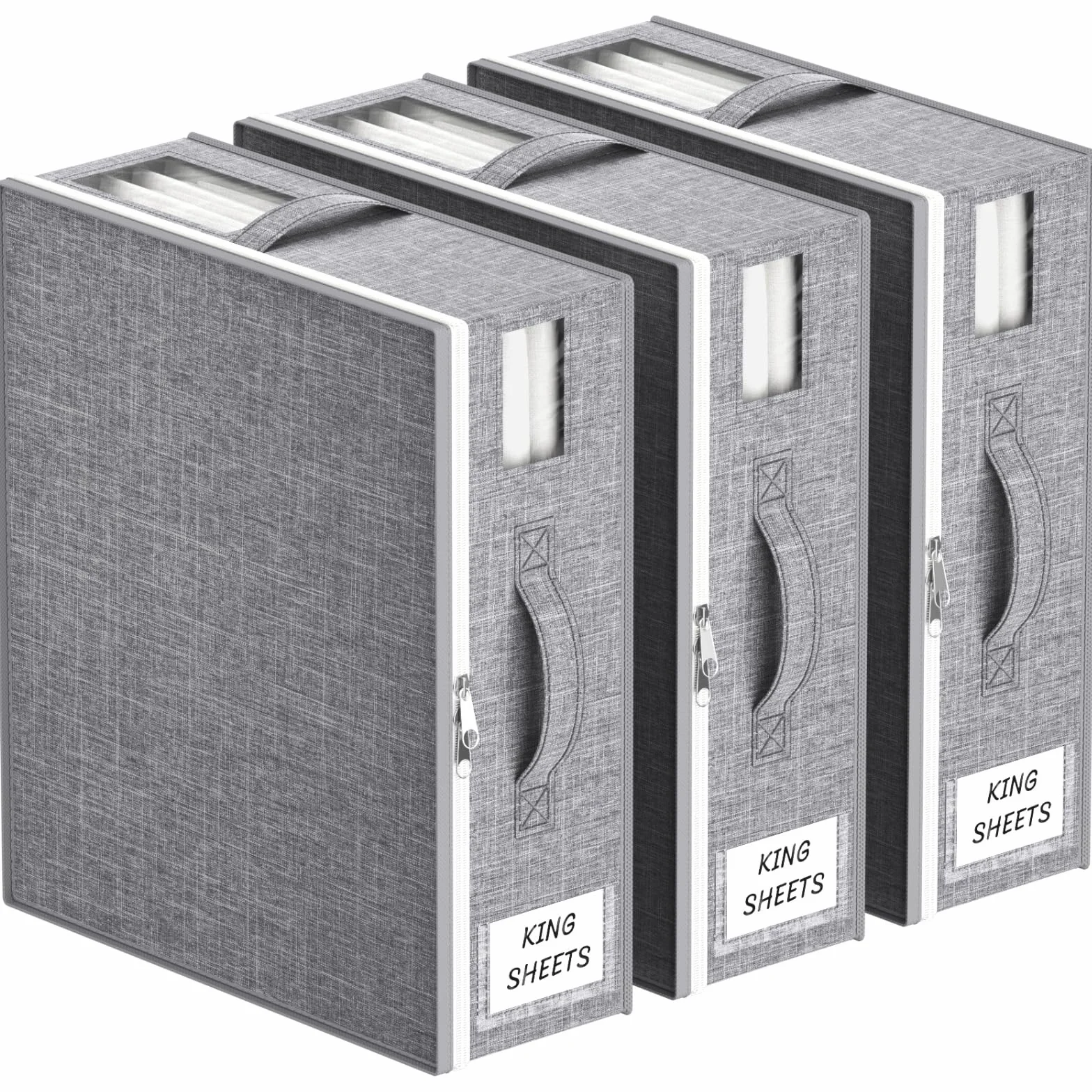 Lifewit Set di 3 Grandi Sacche per Lenzuola Pieghevoli, Scatole Porta Biancheria da Letto con 2 Finestre Trasparenti e 1 Etichetta, Organizer per Coperte e Copripiumini, 38 × 33 × 12 cm