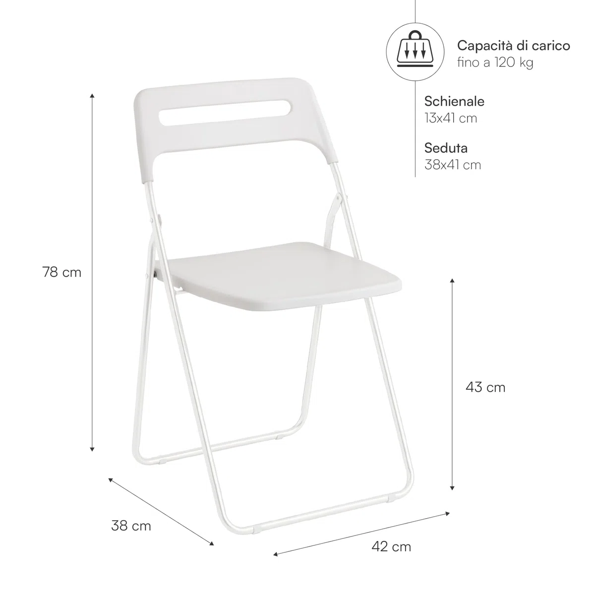 Baroni Home Sedia Pieghevole Salvaspazio, Sedia da Pranzo per Interno ed Esterno con Struttura in Acciaio, 42x38x78 cm (1 Pezzo, Bianco)