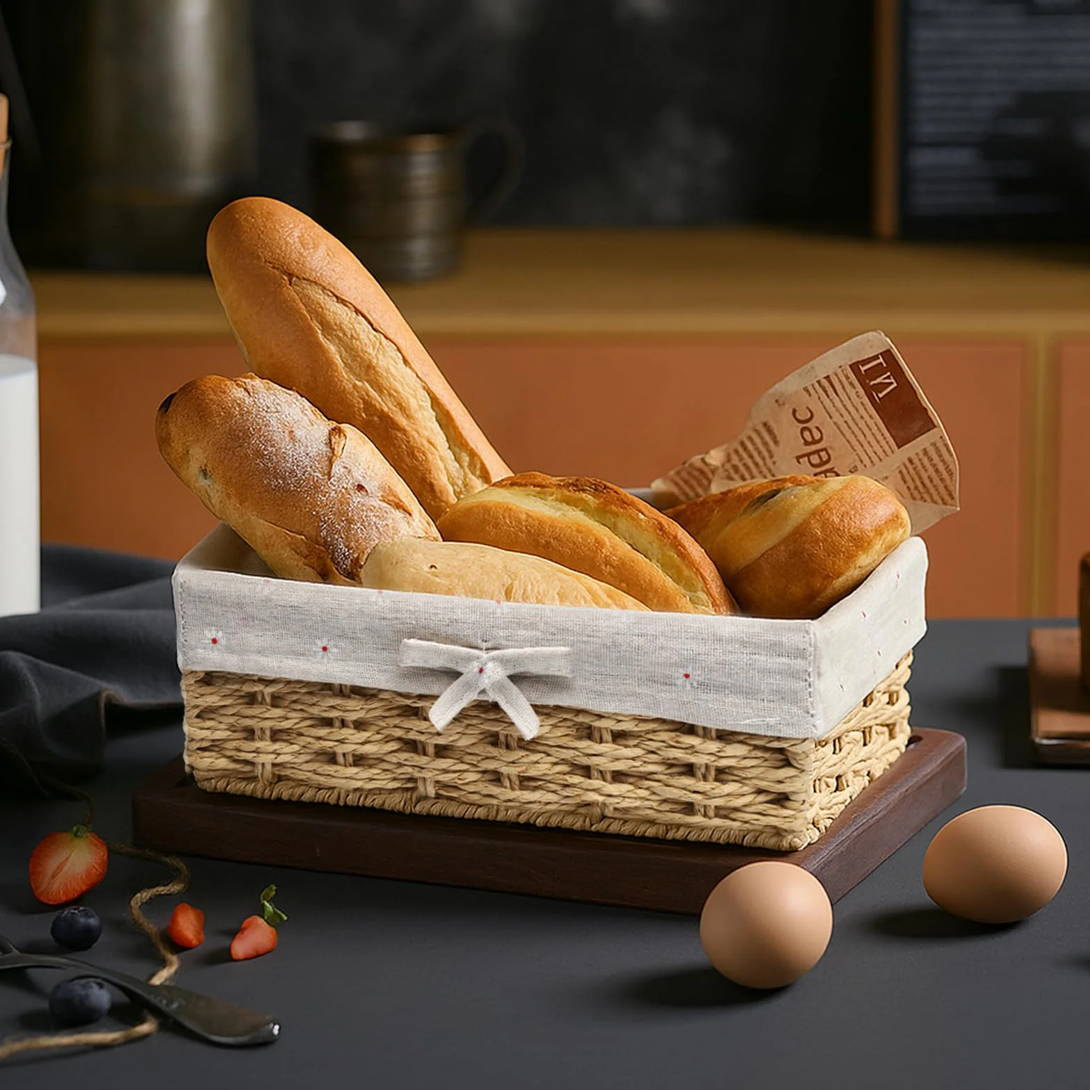 APOMOONS 2 Pezzi Cestino Pane con Foderato, 2 Misure Cestini Pane in Corda di Carta, Cestini Stoccaggio per Dolci Dessert Colazione, Cachi