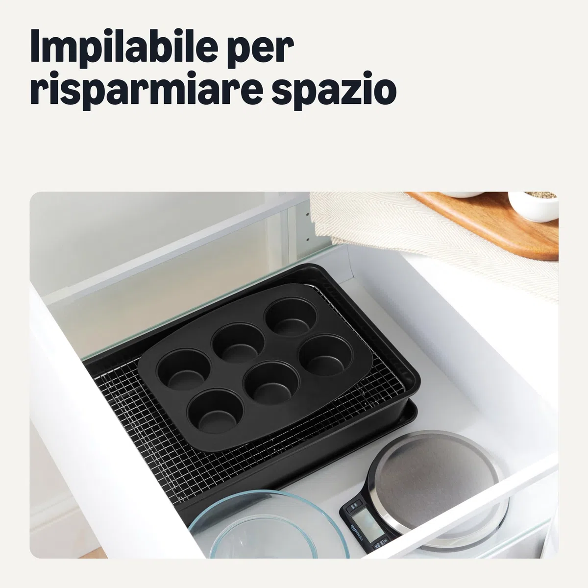 Amazon Basics Teglie Antiaderenti, Set di 6 Pezzi, Impilabili, Lavabili in Lavastoviglie e Adatte al Forno