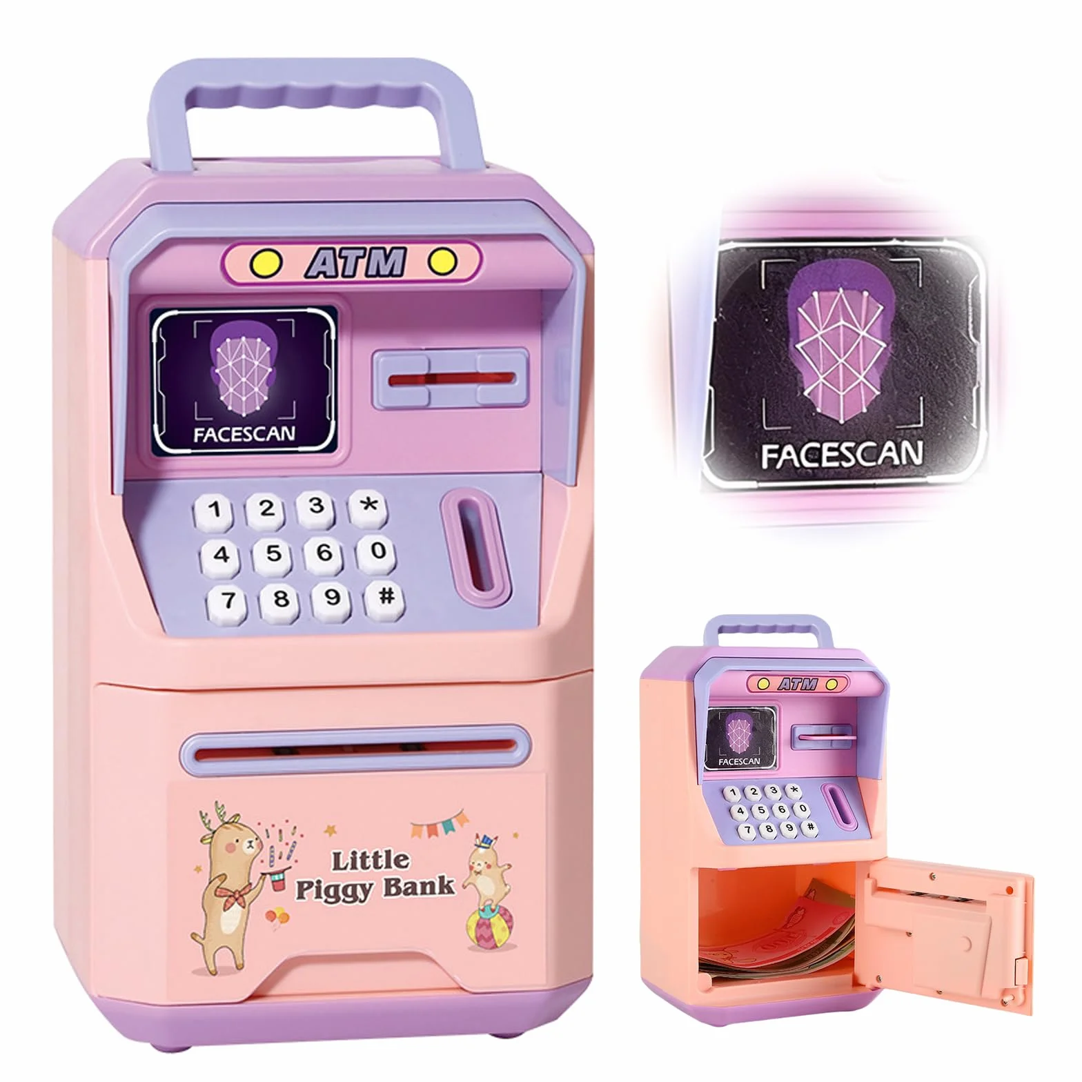 Salvadanaio Elettronico, Cassaforte Salvadanaio Elettronico con Codice, Mini Bancomat con Musica, ATM Digitale Automatico Regalo di Compleanno(Rosa)