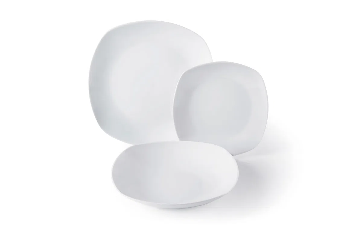 Excelsa Square Servizio Tavola 18 Pezzi, Porcellana, Bianco