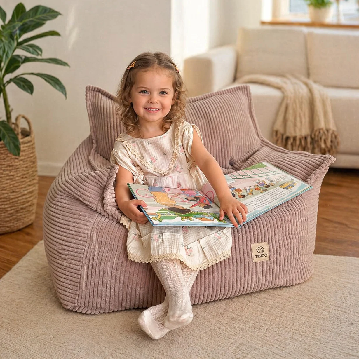 MISIOO Poltrona per bambini Roya Cord – Poltrona per cameretta dei bambini, morbida poltrona da pavimento per bambini, in velluto a coste di alta qualità, Oeko-TEX, 80 x 73 x 58 cm