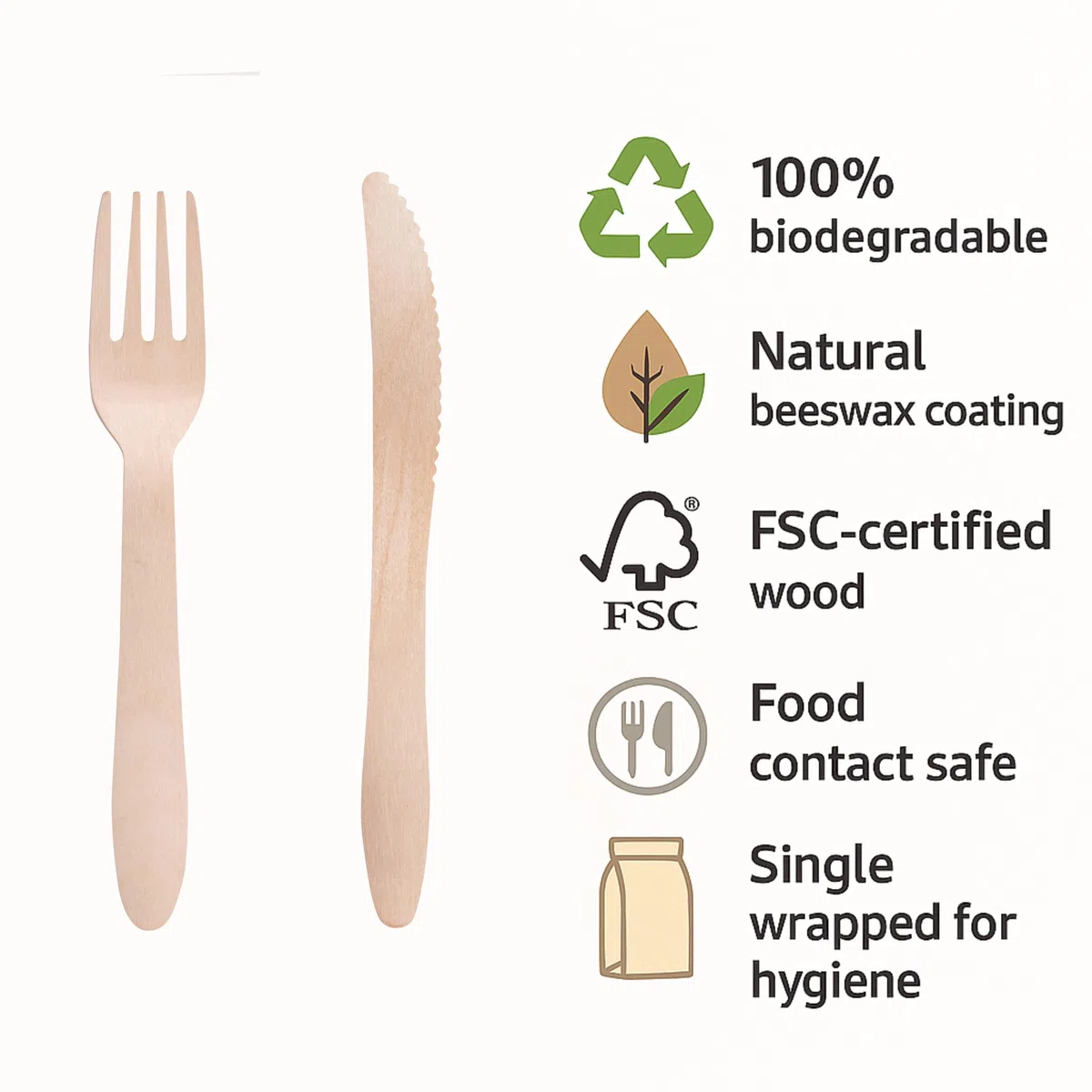 [165mm - 250 pezzi] TRASPARENTE Bis posate con tovagliolo biodegradabili compostabili ecologiche in legno - usa e getta, resistenti e riciclabili, ideali per feste, catering, eventi