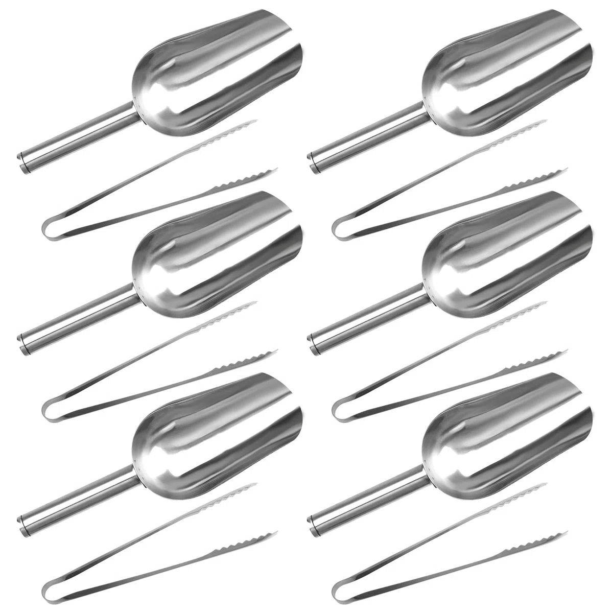 Set da 12 pezzi Paletta Ghiaccio in Acciaio Inox, 6 Sessola in Acciaio Inox da 19cm, 6 Pinze per Zucchero da 15cm, Paletta per Gelato Per Cucine, Bar, Feste, Cereali