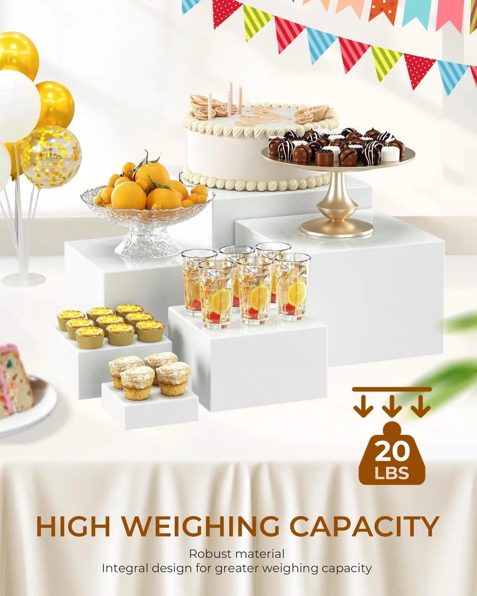 Alzatine per Allestimenti, Set di 8 Alzate per Buffet, Espositore da Buffet per Aperitivo, Alzata per Dolci in Acrilico per Torte, Dessert, Gioielli, Supporto Cubico Annidabile Bianco （3-10in）