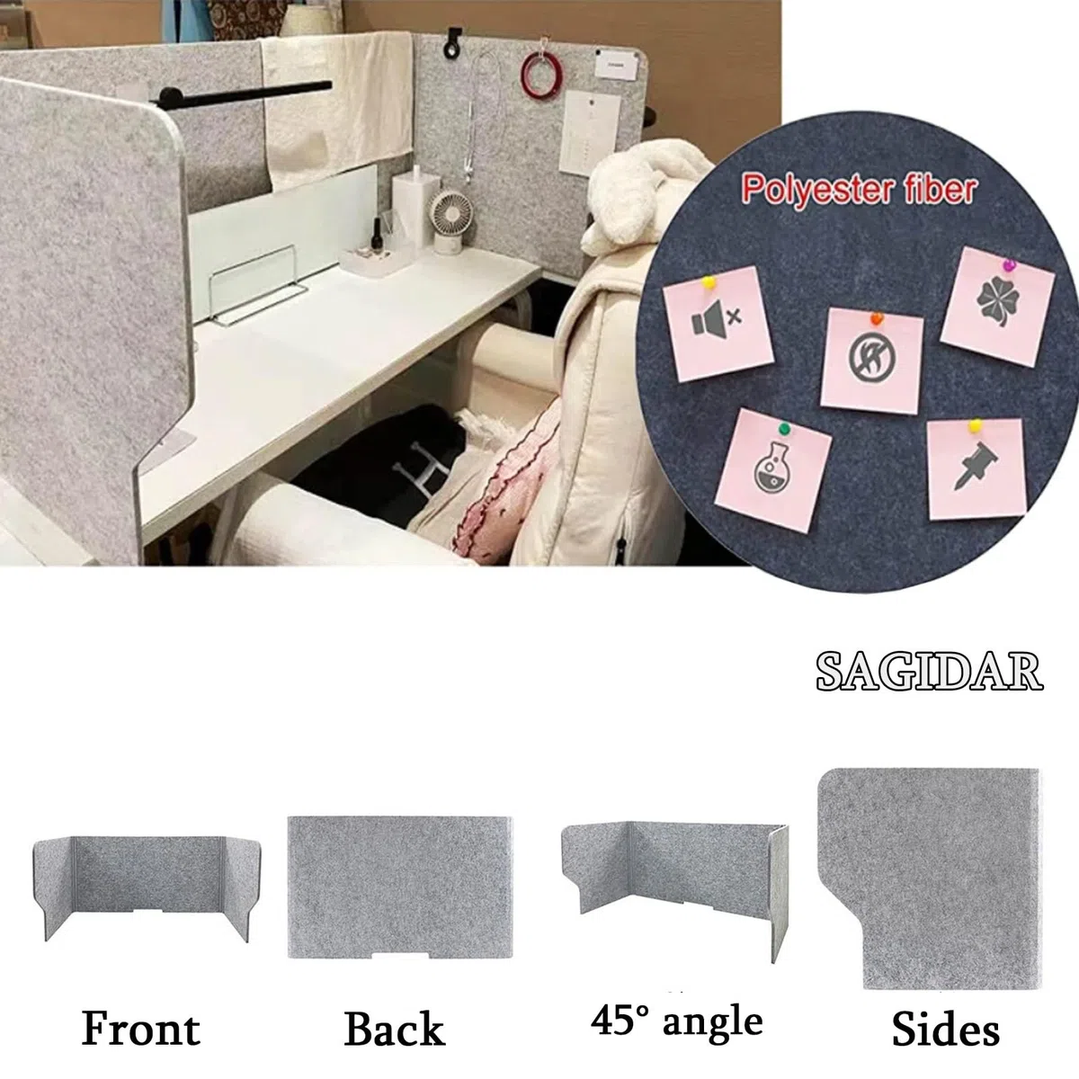 SAGIDAR Acustica Scrivania Divisori, Pannelli Isolamento Acustico, Separatore per La Privacy Grigio, 60/80/100cm, Cubicle Panel Pieghevole, Pannelli Fonoassorbenti, per Uffici, Sale Conferenze