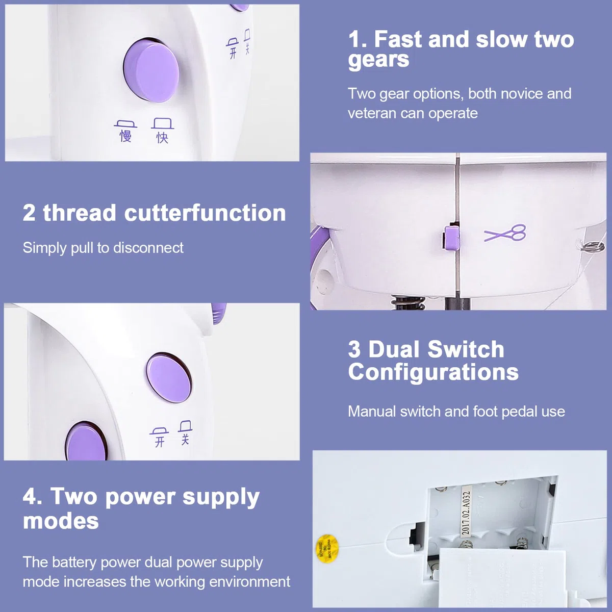 202A Macchina Da Cucire Elettronica Mini Macchina Da Cucire Portatile con 99 Accessori Da Cucito E Tavolo Di Estensione Per Vestiti, Tende, Artigianato (Viola)