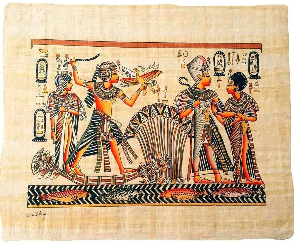 Horus Artesanía de Egipto Set di 3 papiri egiziani Originali Realizzati e Dipinti a Mano in Egitto. Ognuno Misura Circa 33x43 cm
