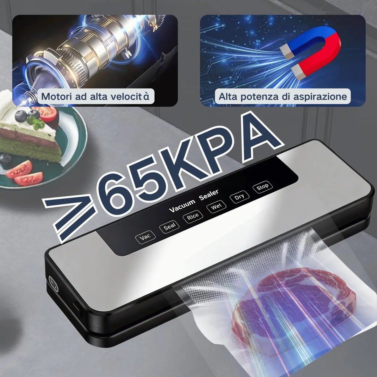 Macchina Sottovuoto Alimenti, 5 In 1 Macchina Sottovuoto Professionale Vacuum Sealer，Macchina Sottovuoto Domestica Per Conservazione Fresca(10 Sacchetti a Vuoto)