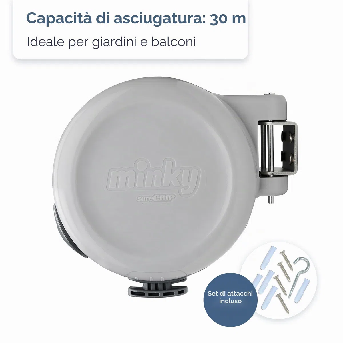 Minky VT21290100 - Filo stendibiancheria Retrattile per Esterni, 30 m (2x15m), GIARDINO, Grigio