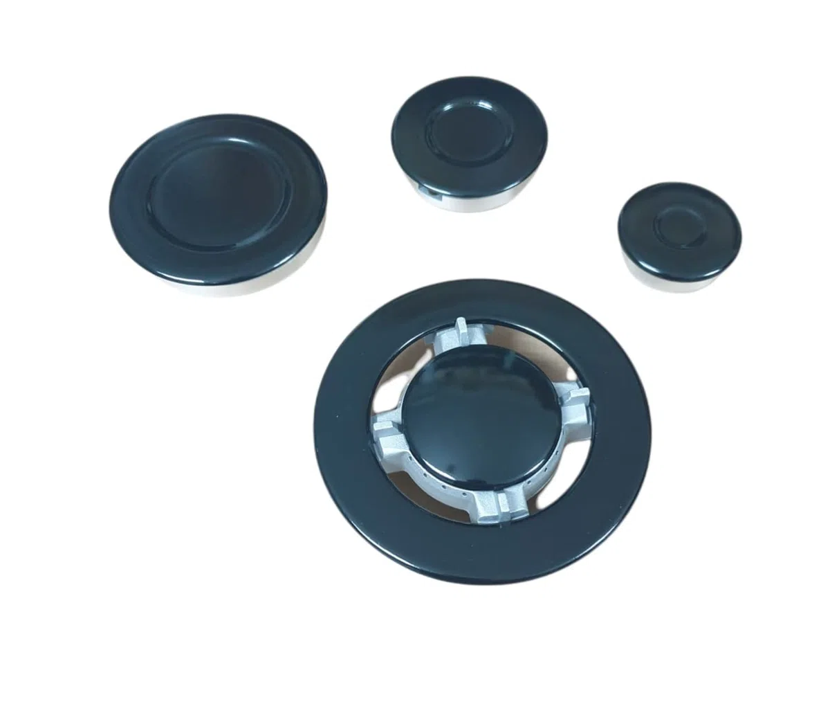 RYELDOM Kit Bruciatori e Piattini Smaltati Neri per Piano Cottura, Set Ricambio Adattabile a Varie Marche con Piattelli Grande, Medio, Piccolo e Tripla Corona