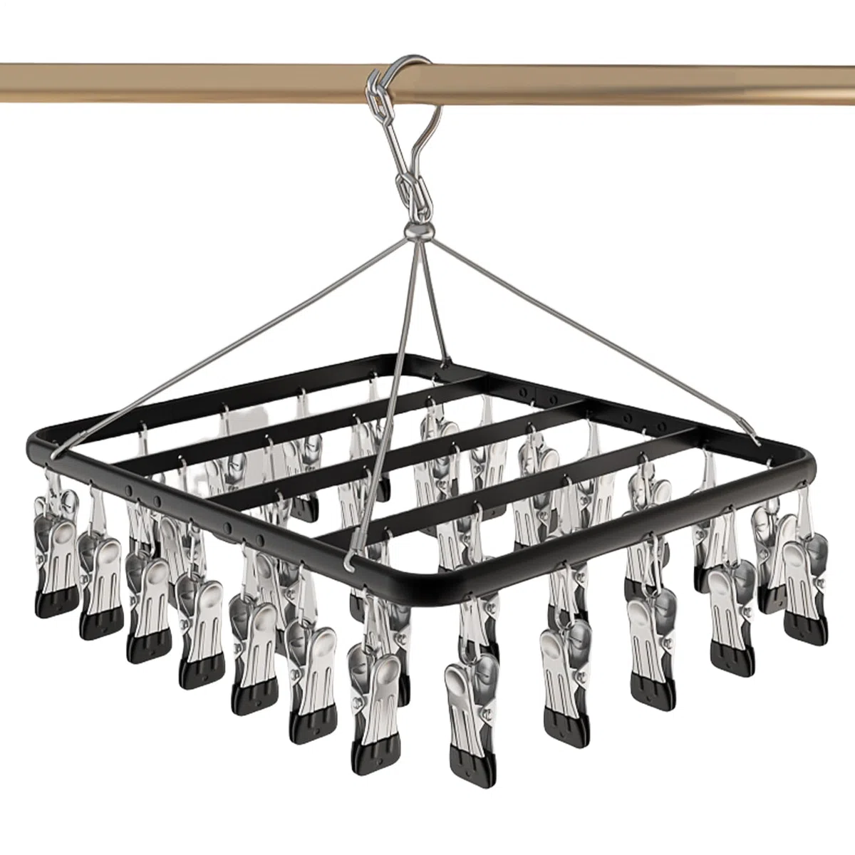 Stendibiancheria da appendere per biancheria intima con 36 clip, in lega di alluminio con pioli in acciaio inossidabile, forte portante per pantaloni, asciugamani, sciarpe, per interni ed esterni