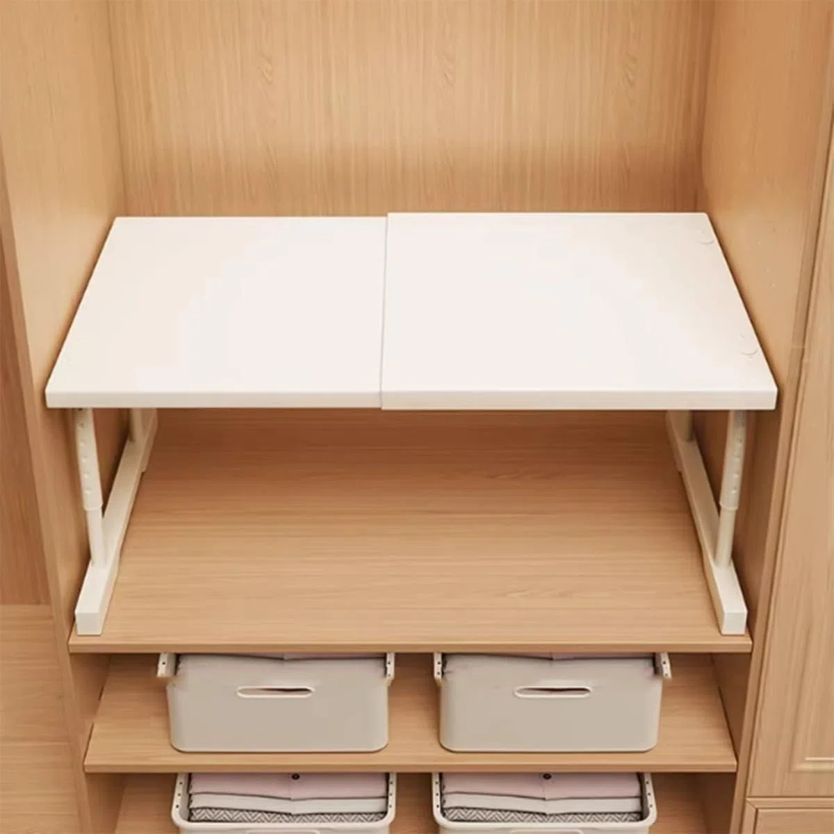 Mensola Estensibile per Armadio, Scaffale Telescopico Estensibile per Armadio,Ripiano Salvaspazio Cucina,Acciaio Al Carbonio Scaffale Portaoggetti Espandibile(White:L50-85cm,W42cm-H35-50cm)