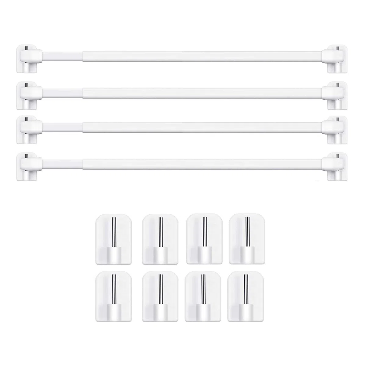 4 aste per tende per finestre, cucina, progetti fai da te, allungabili con ganci autoadesivi (30-50 cm (4 pezzi)