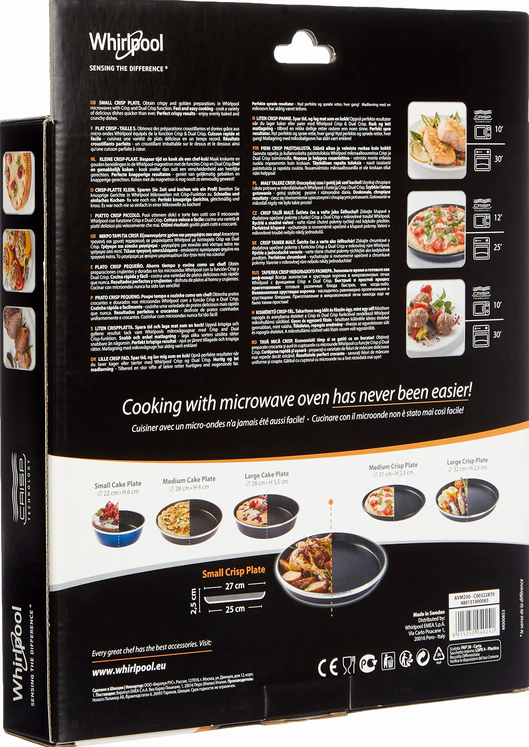 Whirlpool AVM250 - Libera installazione Piatto Crisp piccolo per forno a microonde, Nero, ∅ 25cm (interno)/ 27cm (esterno), h. 2.5 cm