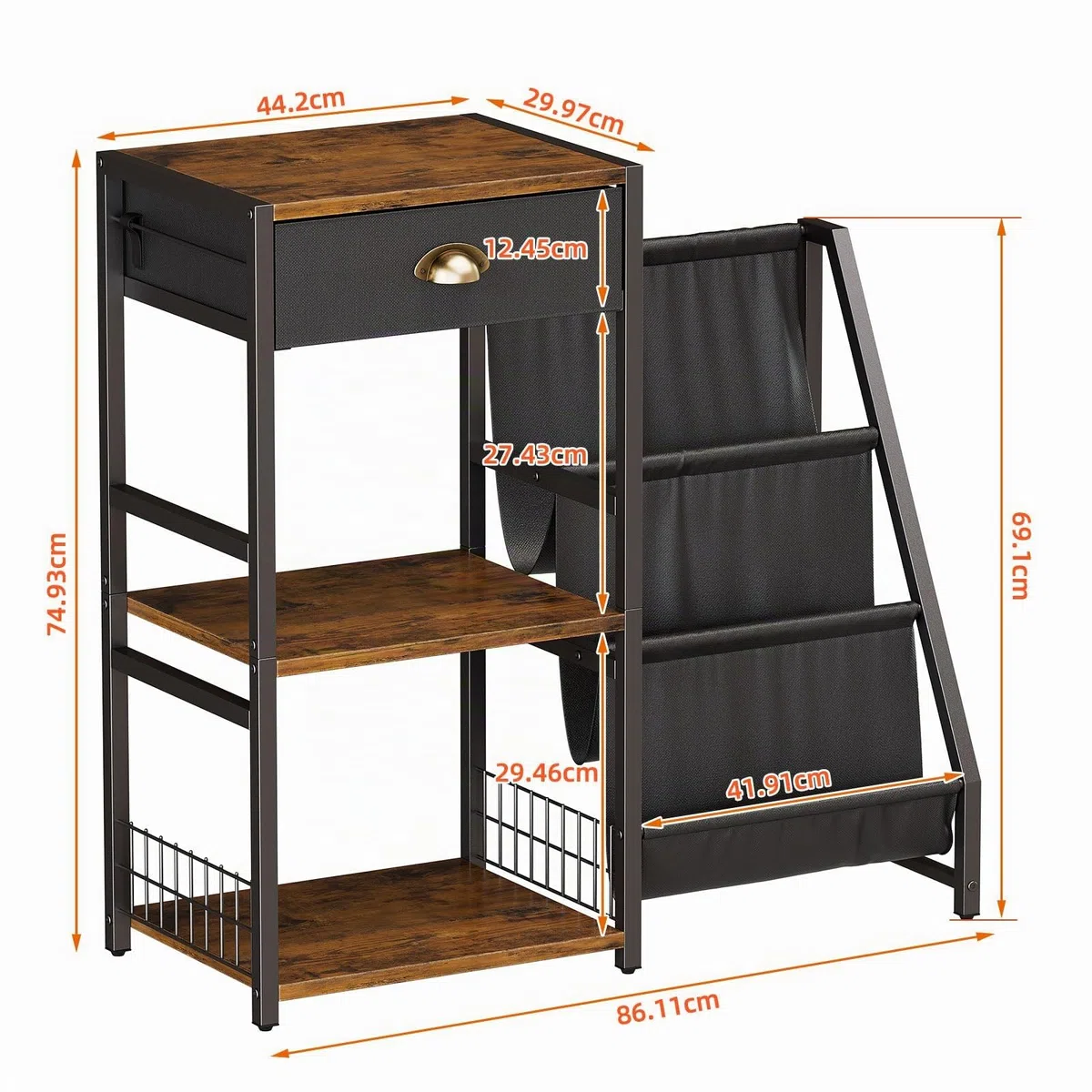 Supporto per giradischi a 3 ripiani, stile vintage, con cassetto, supporto per dischi in vinile, con 3 livelli, 86 x 30 x 75 cm