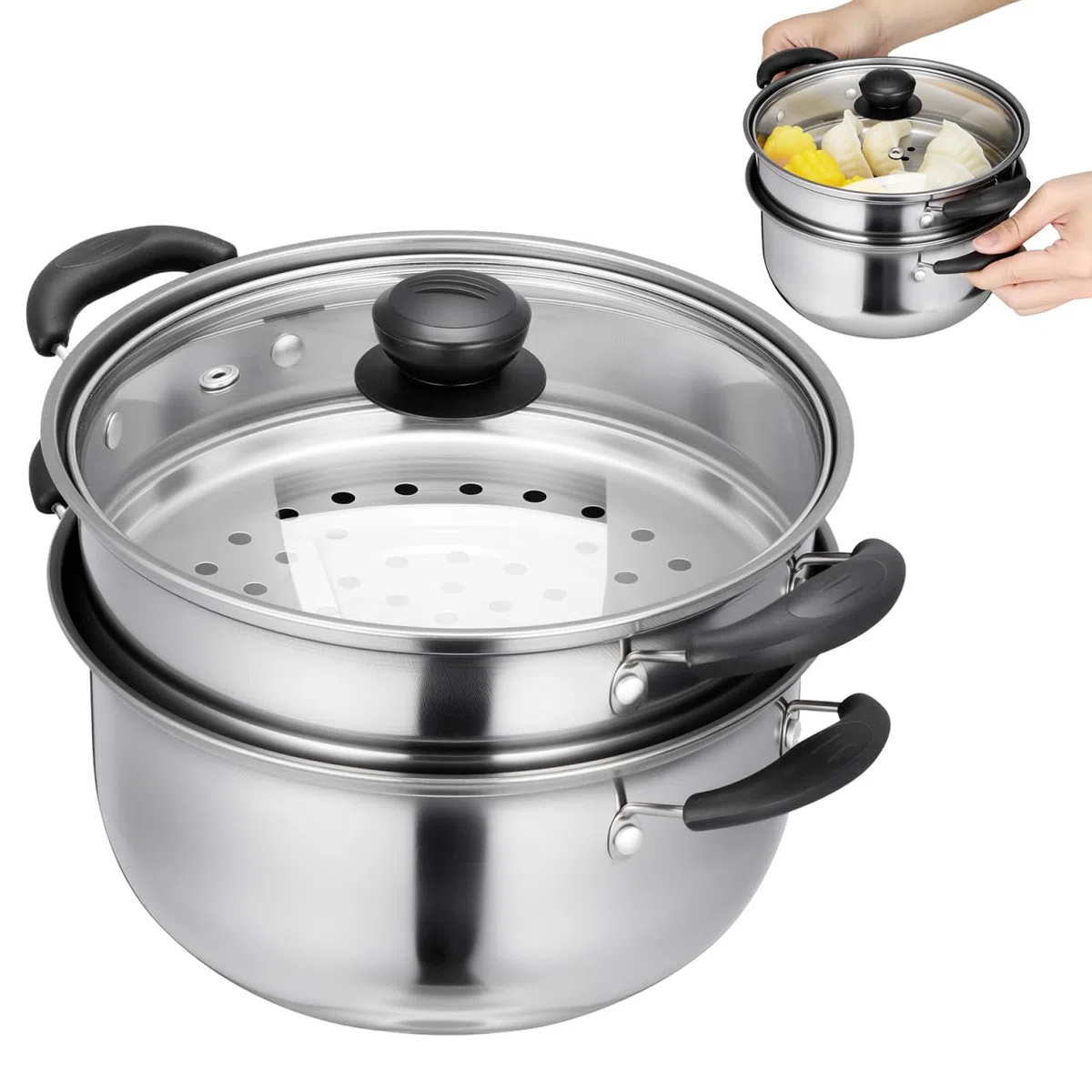 PRETYZOOM Pentola Vaporiera in Acciaio Inossidabile 7" X 7" Per Uso Domestico Cottura a Vapore Di Verdure Pesce E Zuppe Compatibile Con Fornelli a Gas Ed Elettrici Facile Da Pulire E Durevole