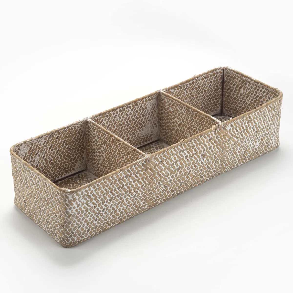 Cesta Portaoggetti Seagrass Scatola di Vimini Rettangolare con Scomparti per Organizzare di Carta Igienica Imbiancare (42cm x 14cm x 9cm)