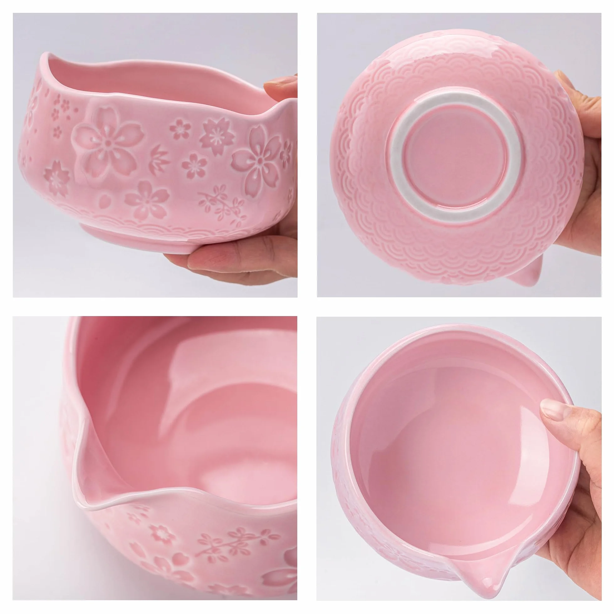 TEANAGOO Set di 7 fruste rosa Matcha con design a fiori di ciliegio, kit completo per cerimonia, ciotola Chawan in ceramica con beccuccio, frusta e accessori, set da tè matcha tradizionale per latte