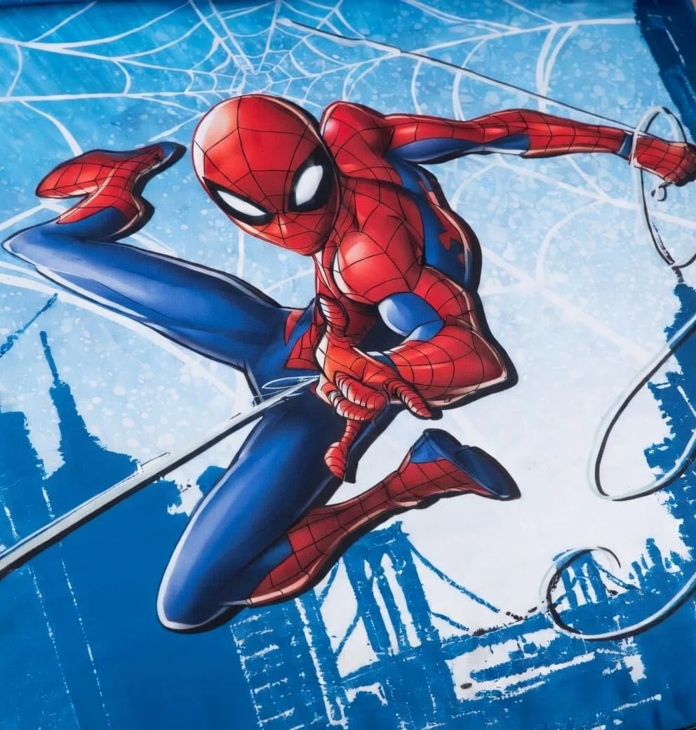 Spider-Man Completo Letto Bambino 140x200 cm - Sacco Copripiumino e Federa 70x90 cm - 100% Cotone Premium - Certificato Oeko-Tex - Design Marvel Uomo Ragno Blu e Rosso