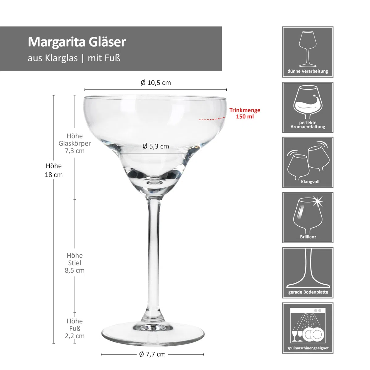 MamboCat Set di 4 bicchieri Margarita I 150 ml, altezza 18 cm, per 4 persone, bicchieri trasparenti per bevande congelate, Daiquiri & Co. I bicchieri trasparenti per casa, feste e Co
