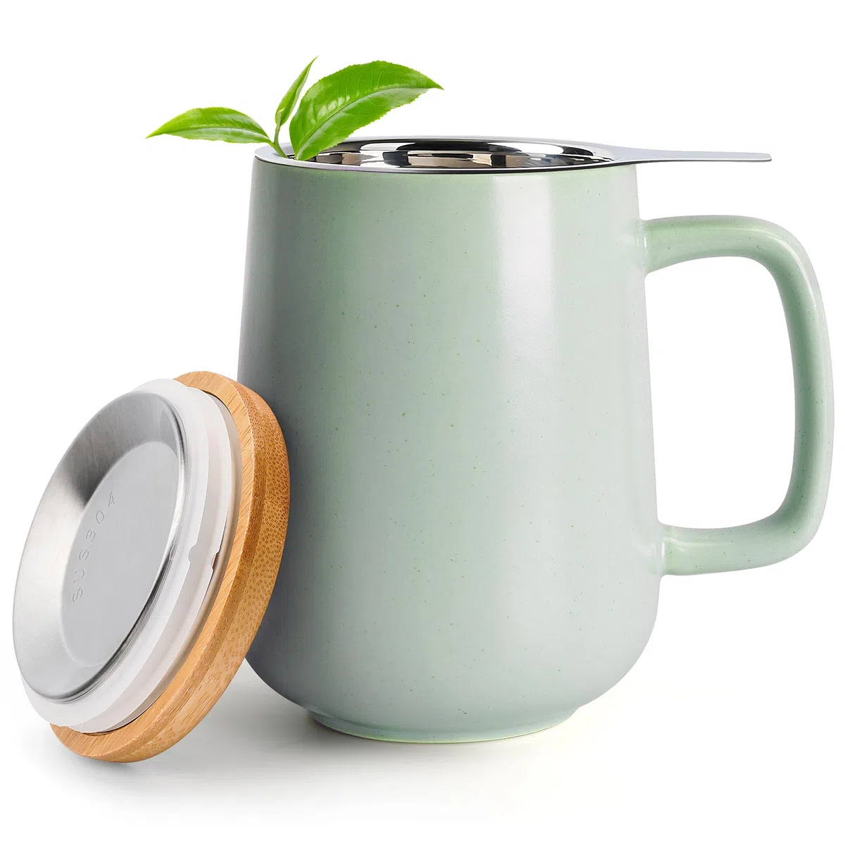 Tazza da tè con infusore e coperchio, tazza in ceramica da 500 ml con coperchio, tazza con infusore per tè con manico grande