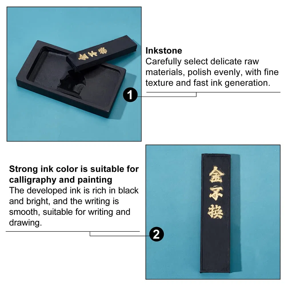 PandaHall - Pietra a inchiostro di Calligrafia Cinese con Stick di inchiostro Pietre a Inchiostro Cinesi Tradizionali per la Pratica Calligrafia Pittura Uso Ufficio