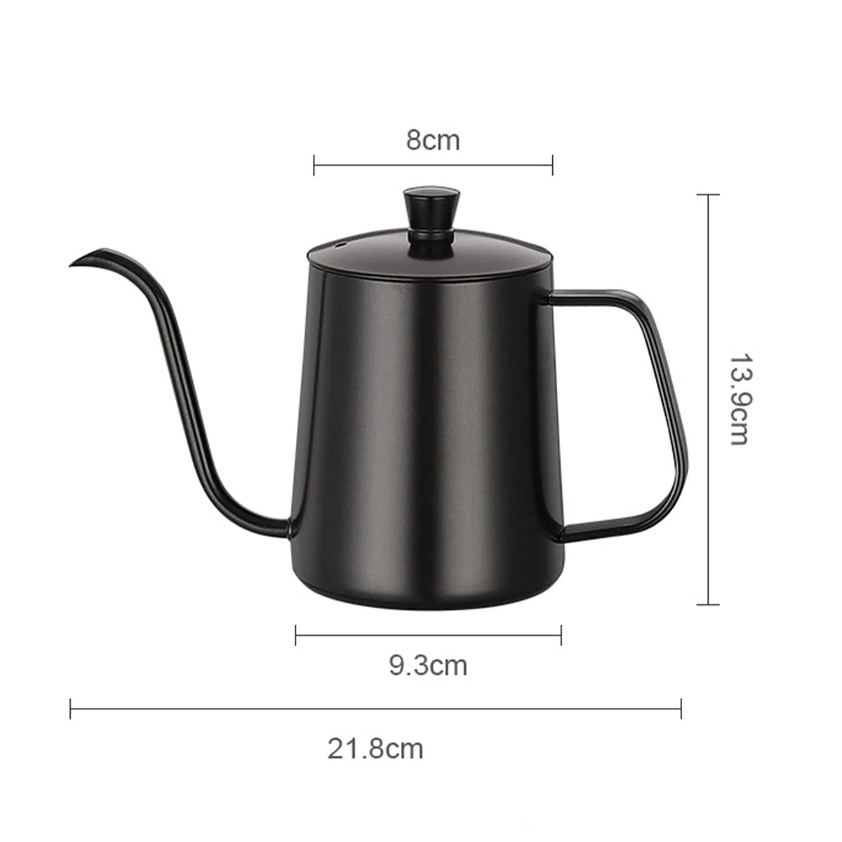 Bollitore da caffè a collo d'oca da 600 ml, in acciaio inox, con beccuccio lungo e stretto, bollitore antigoccia (nero)