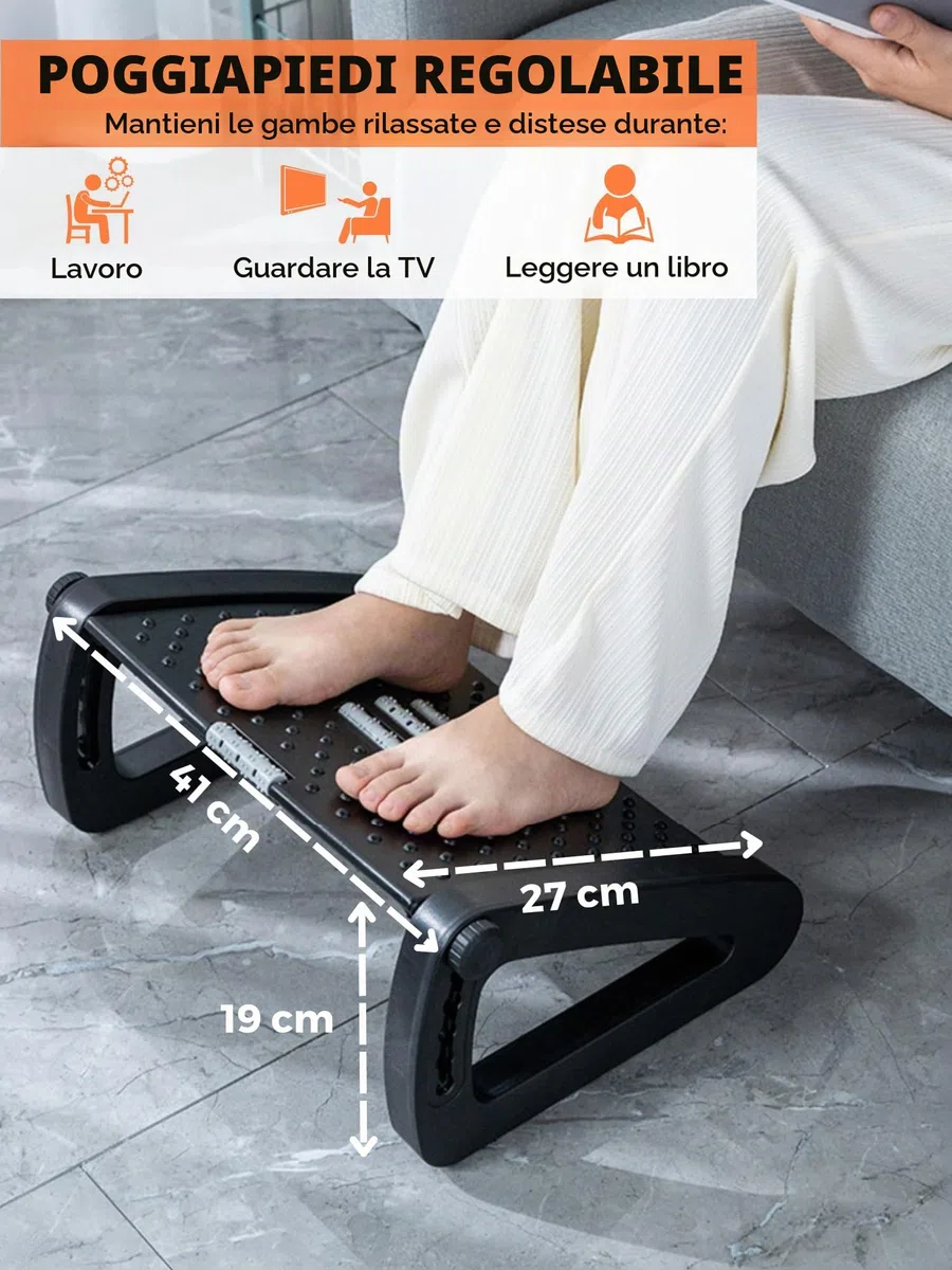 Poggiapiedi Ergonomico per Ufficio, Supporto per i Piedi per Scrivania Regolabile, Antiscivolo, Poggiapiedi con Funzione Massaggio, Migliora la Postura e la Circolazione, Ideale per Lavoro e Casa