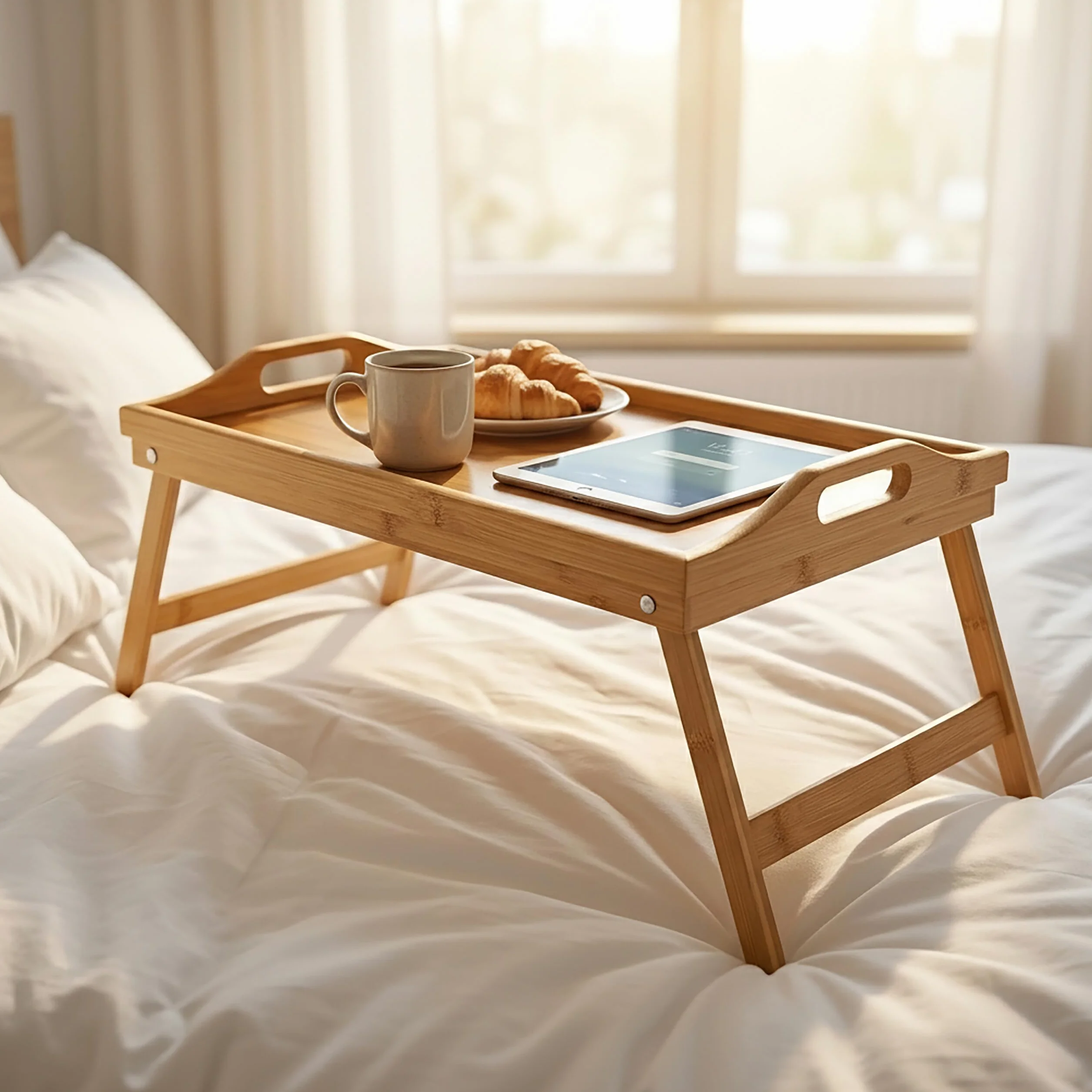 Relaxdays Vassoio da Letto, in Bambù, con Gambe Pieghevoli, HxLxP: 23x60x30 cm, Tavolino Colazione, Color Naturale
