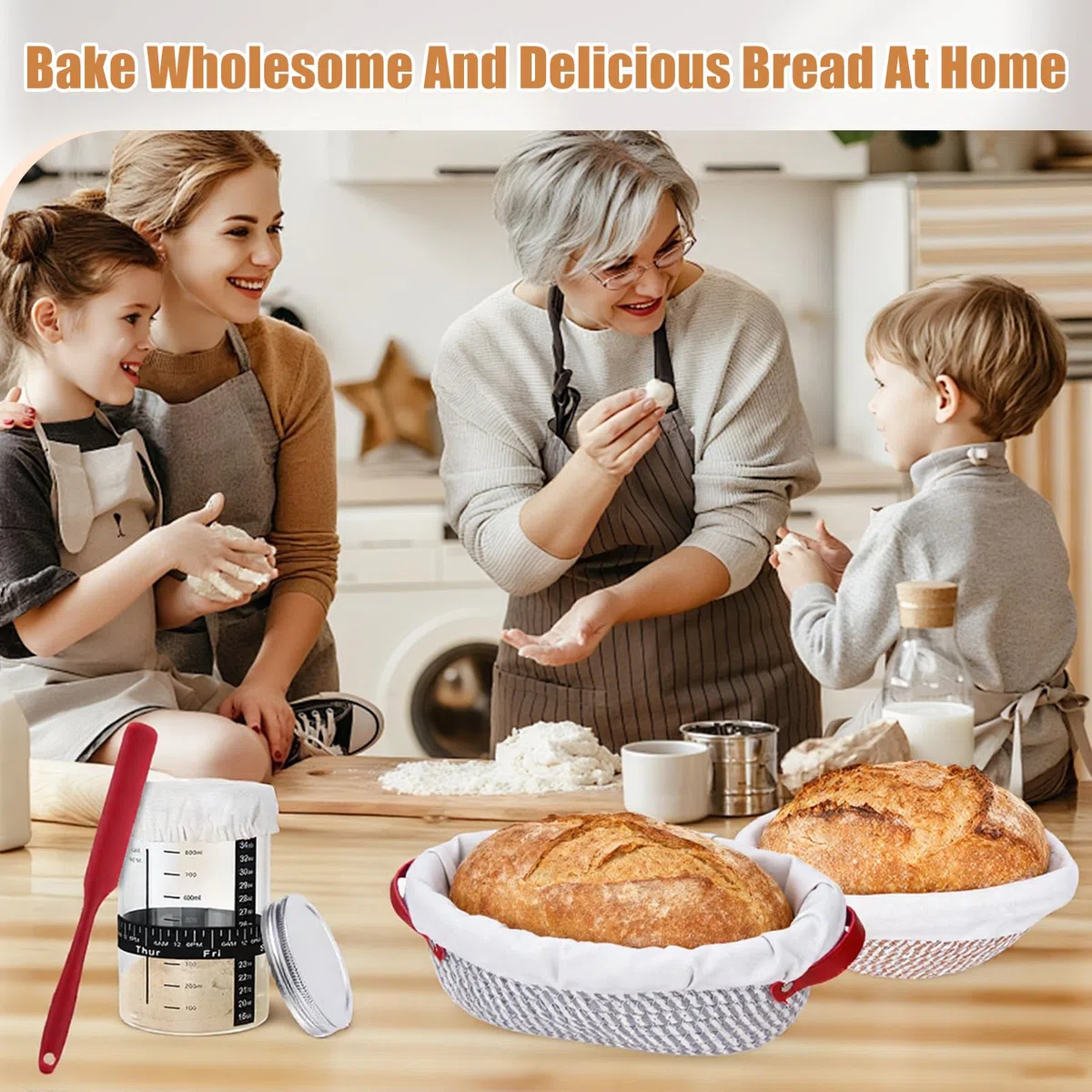 Cestino Lievitazione Pane 11 Pezzi Set, Cestino per Lievitazione Rotondi e Ovali, Frusta per Impasto, Lame per Pane, Raschietto per Impasto, Accessori per Panificazionea, Ideale per e Pasta Madre