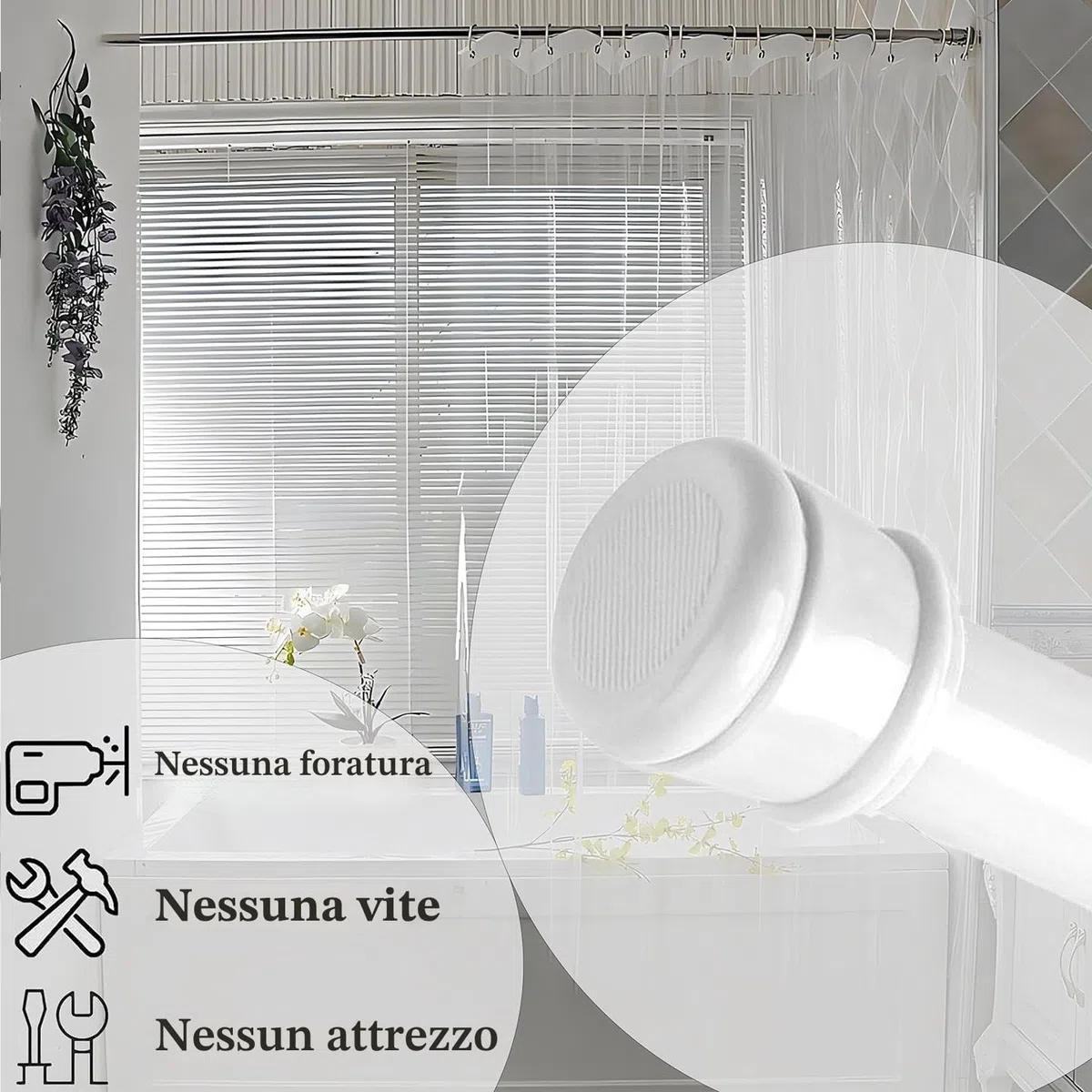 Aste Per Tende Senza Forare Telescopica Estensibile Bastone Tenda Estensibile Per Bagno Finestre Bianco 83-190CM