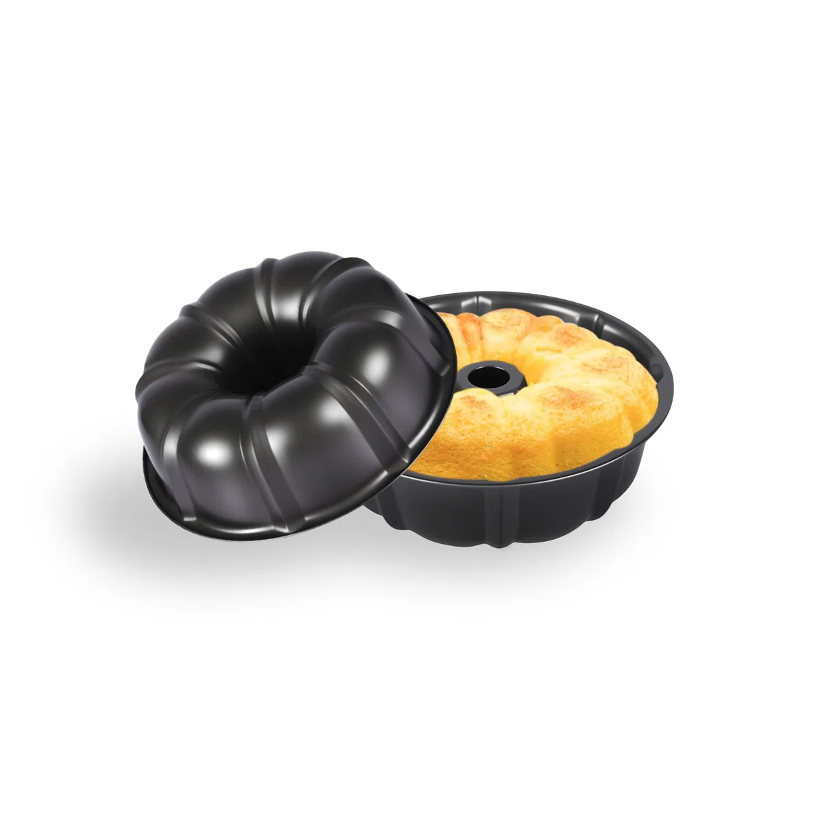 2 Pezzi Stampo Torta teglia Stampo per Ciambella con Tubo da forno in Acciaio con Rivestimento Antiaderente da Forno per Biscotti e Torte 24 cm (Nero)
