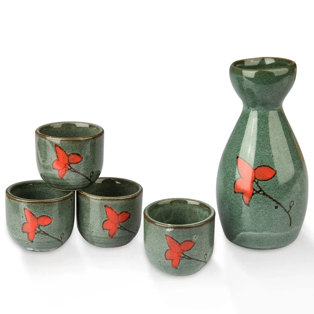 Set di tazze da sake, set di 5 pezzi giapponese (bottiglia da 150 ml e tazza da 40 ml) in porcellana dipinta a mano in stile nebbioso, set di bottiglie di saki, tazze di saki