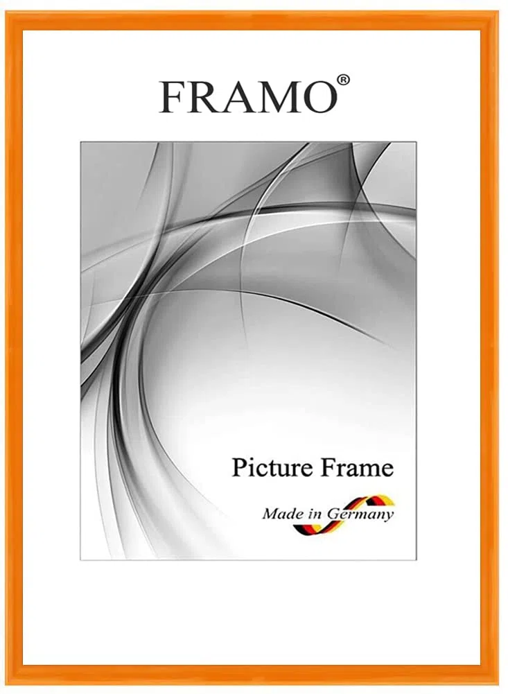 FRAMO Cornice foto 28 x 38 cm in legno massello | Arancia lucido | Colore/dimensione selezionabile | cornici per manifesti | Puzzle | Poster | N°121