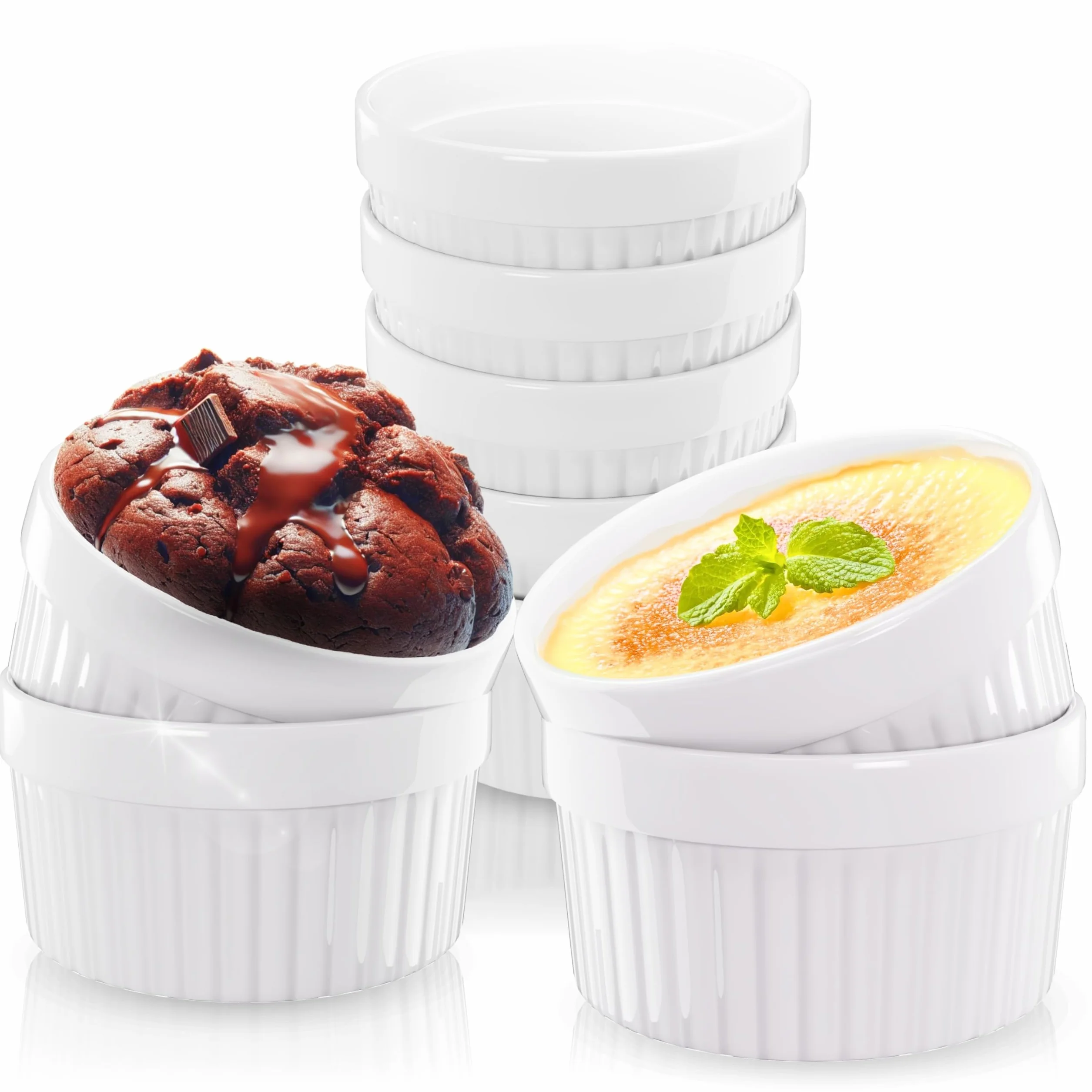 ToCi, pirottini bianchi per crème brûlée, 9 cm, anche per soufflé di cioccolato e altre ricette, in ceramica, Ceramica, Giallo, 12 Item