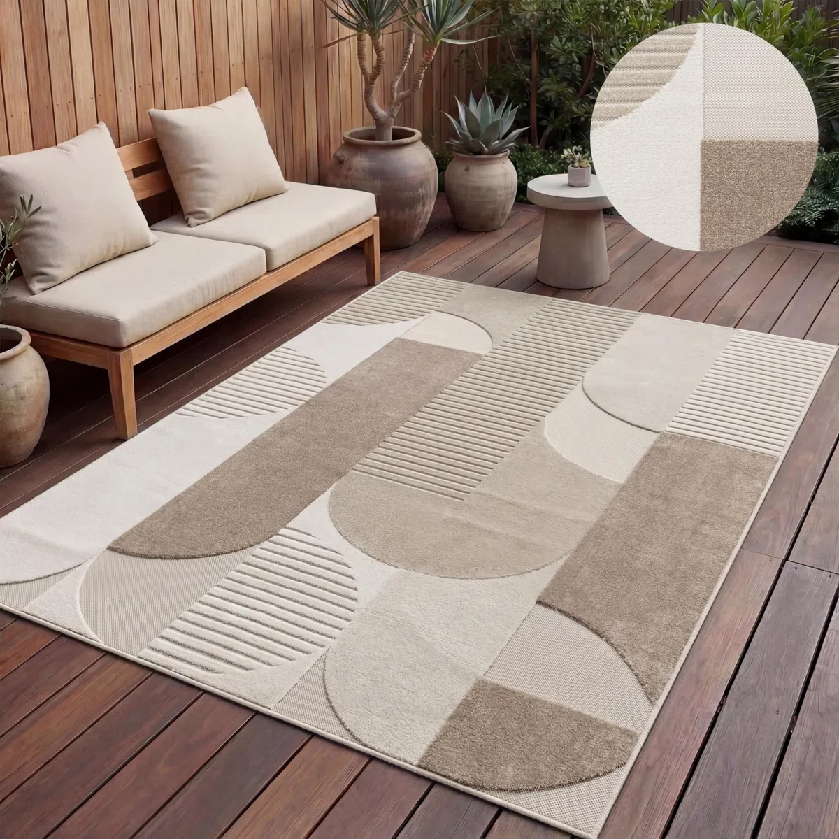 Paco Home Tappeto Cucina Da Esterno Salotto Moderno Balcone Terrazo Motivo Scandinavo Motivo Boho Monocolore, Dimensione:160x220 cm, Colore:Beige 2
