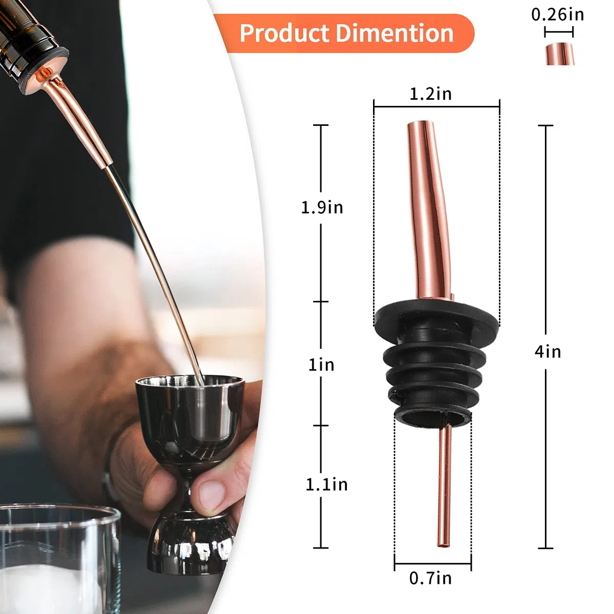 Beccucci versatori per liquori, in acciaio inox, classici, con sbavature pulite, in metallo, antiruggine, per bar, club, ristoranti e uso domestico (rame) (confezione da 24)