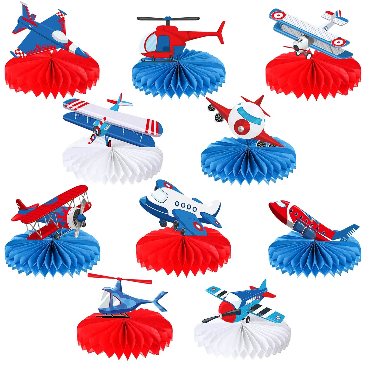 Faccito 10 Centrotavola a Nido d'Ape a Tema Aeroplano per Festa Topper da Tavolo a Tema Aereo 3D Carte in Piedi di Aeroplano Decorazioni da Tavola per Baby Shower Festa di Compleanno