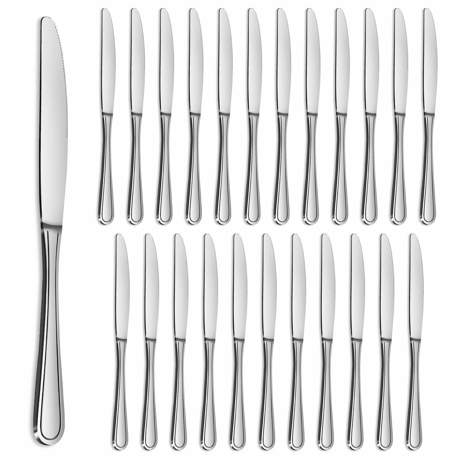 Coltelli da tavola, 24 pezzi, acciaio inox, coltello da burro, coltello da colazione, ristorante, festa, lavabile in lavastoviglie