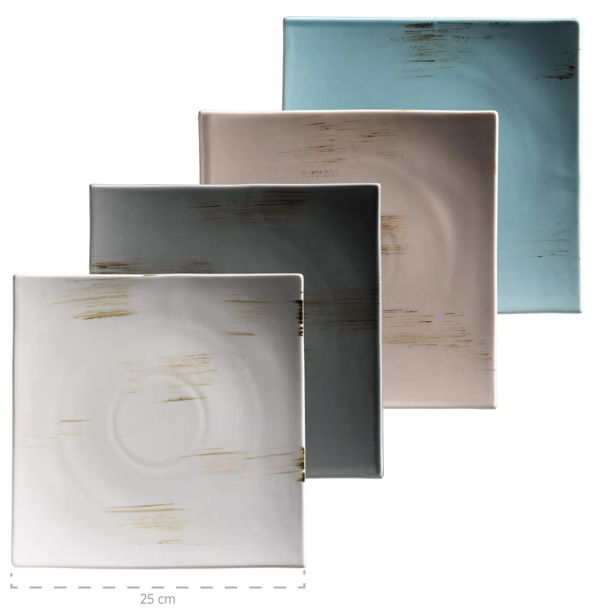 MÄSER 931448 Serie Derby, set di stoviglie premium con piatti quadrati per 4 persone in qualità gastronomica, servizio moderno combinato, 16 pezzi, colori pastello, porcellana durevole