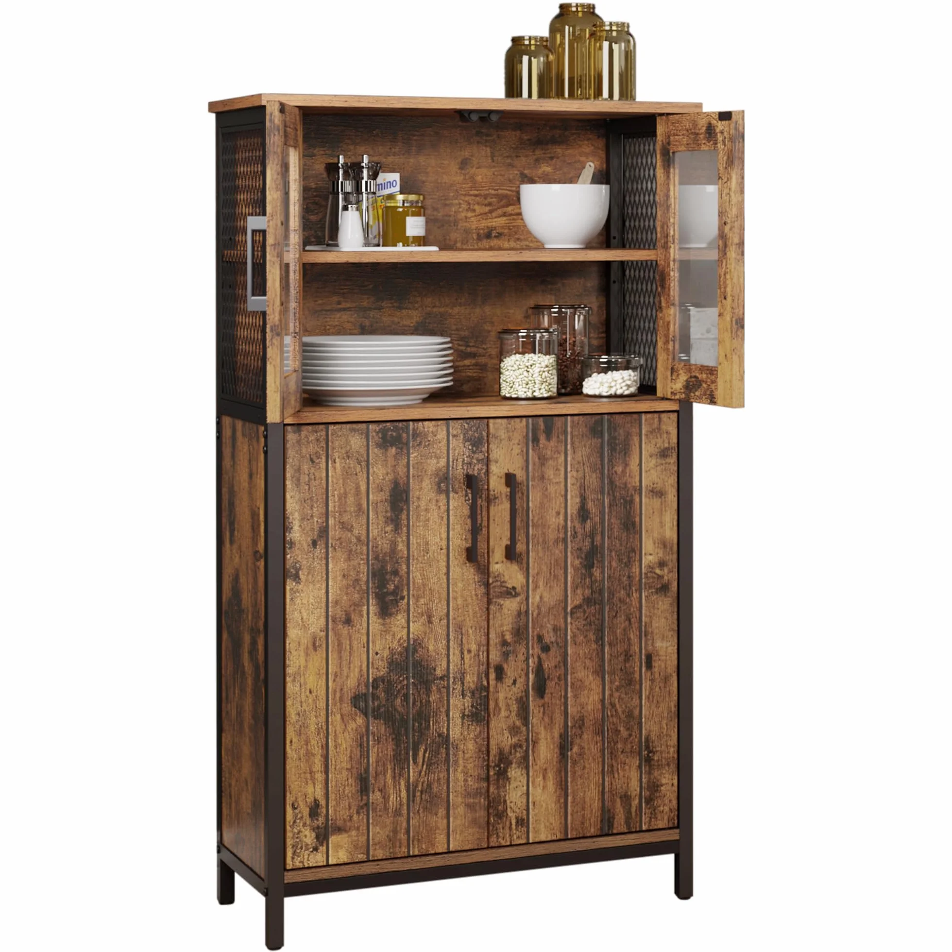 VASAGLE Mobiletto Multiuso, Armadietto, Credenza, Ripiano Regolabile, Mobile da Bagno, Struttura in Acciaio, per Salotto Cucina, Stile Industriale, Marrone Vintage e Nero LSC260B01