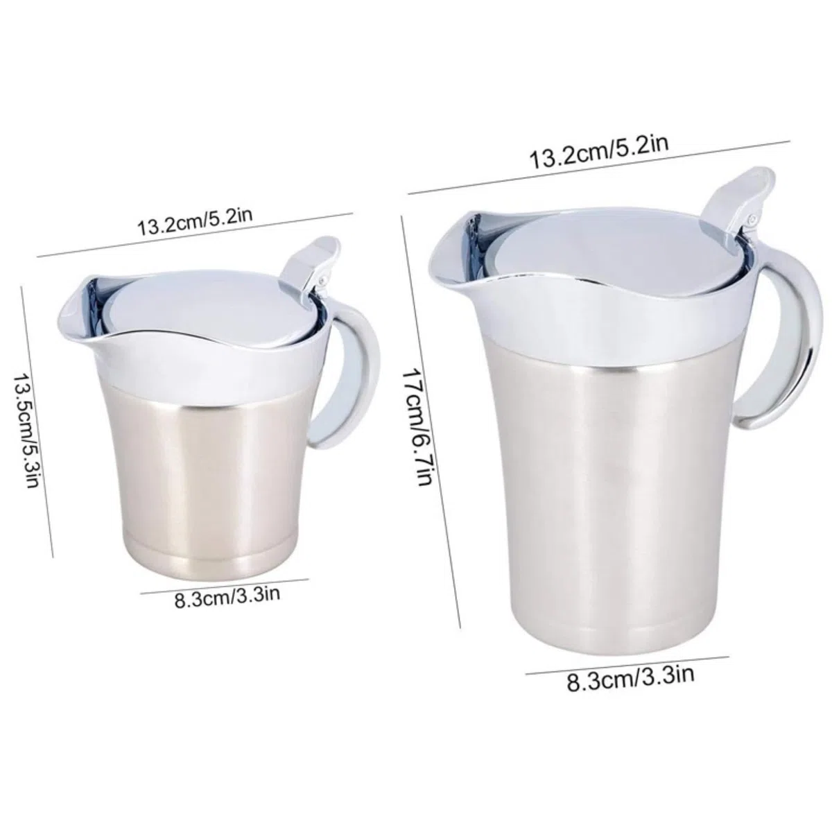 Salsiera in Acciaio Inox con Isolamento Termico a Doppia Parete Salsa Salsiera Tavolo da Pranzo Caraffa con Coperchio Salsa Ideale Pentola per Sugo, Panna, Crema Pasticcera(Small 450ml)