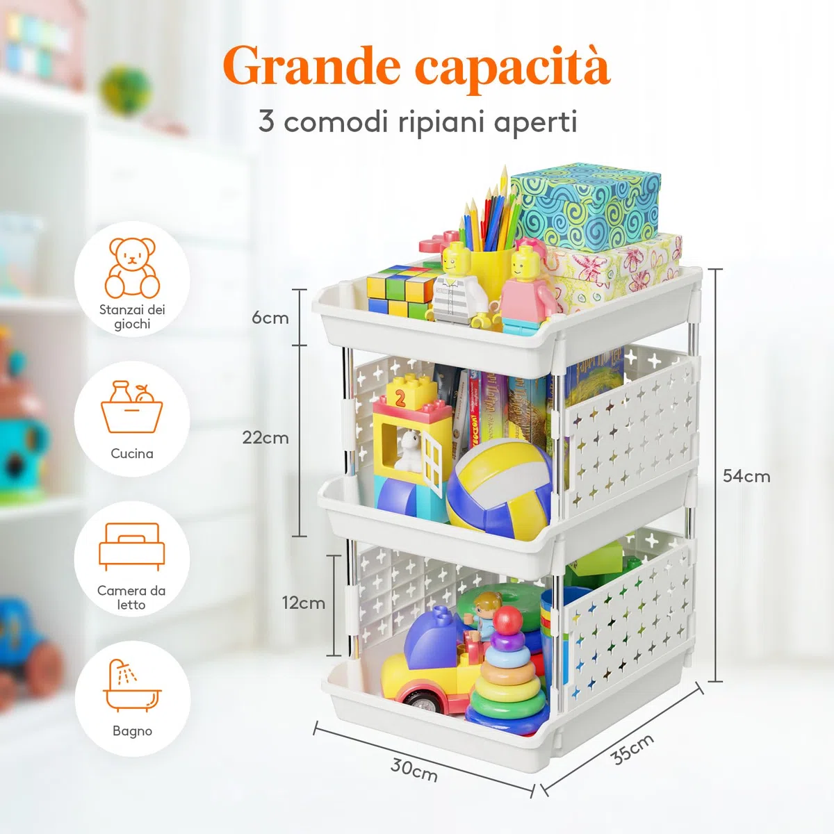 Lifewit Cassetti Impilabili, Plastica Scaffale Portaoggetti Cucina Cassettiera Armadio Interna, Organizer Portaoggetti, 35 x 30 x 54 cm, Bianco, 3 Livelli